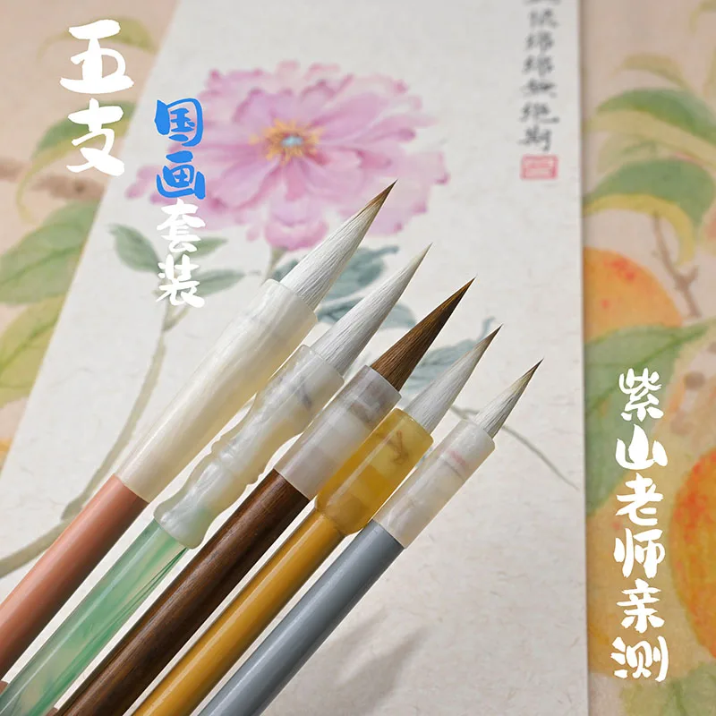 5pcs Chinese Brush Set, Medium/Small Tip Calligraphy Pens for Sumi-e, Watercolor & Fineline Painting, Beginner Art Supplies