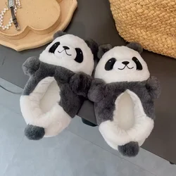Cute black and white classic color matching giant panda plush slippers for girls' animal home slippers confinement shoes