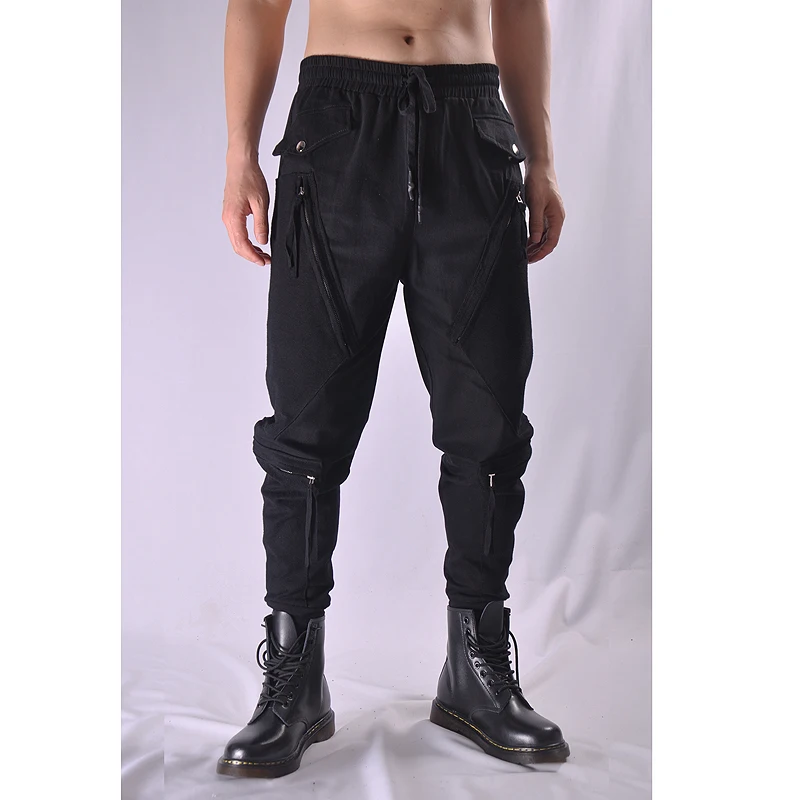 

Autumn and winter men's thick dark functional zipper multi-pocket work leggings Hallen pants men's hairdresser's leggings pants