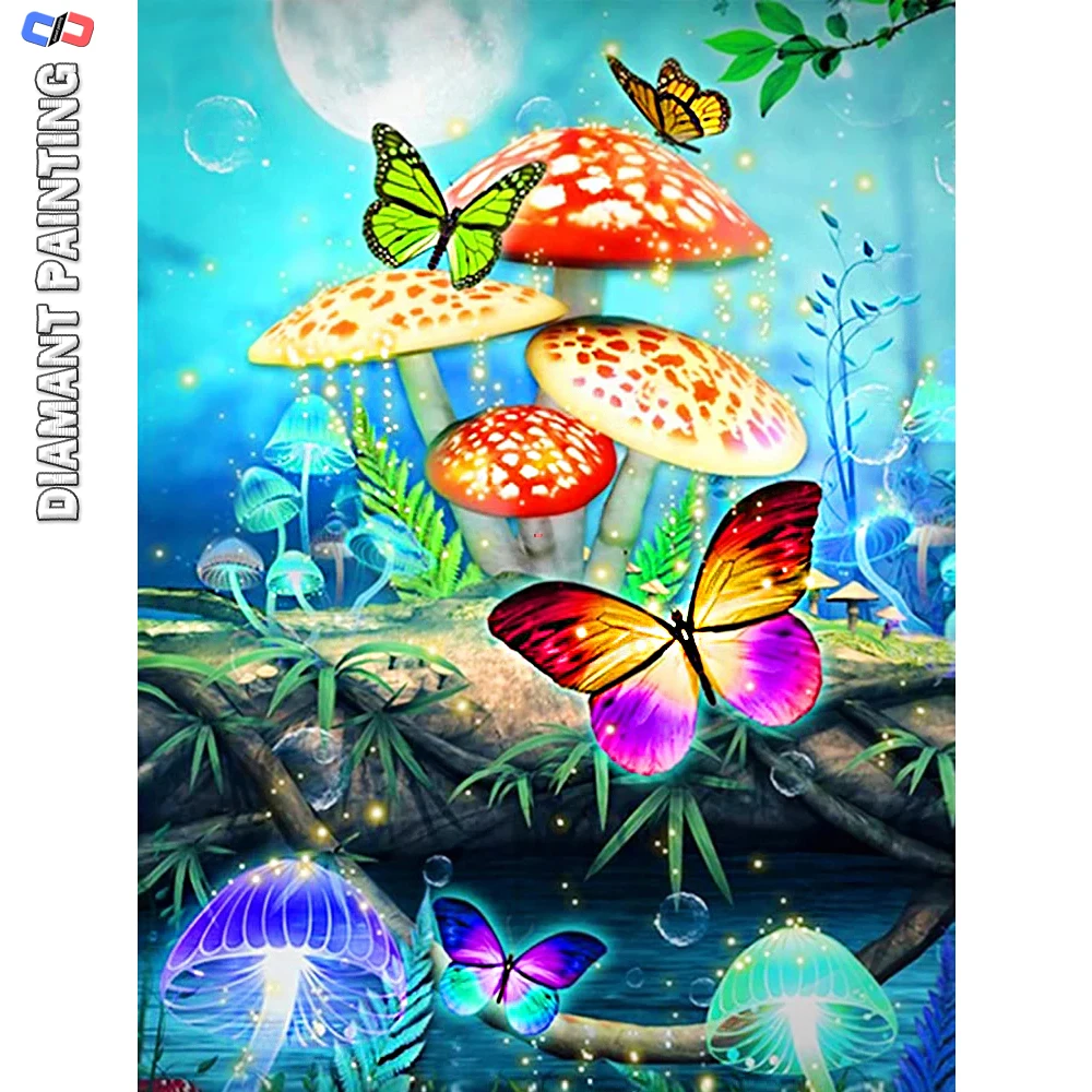 5D DIY Diamond Painting Butterfly Full Square Round Dill Embroidery Mushroom Mosaic Animal Creative Hobbies Handmade Gift Art