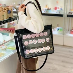 女子高生のための大きなPUレザーショルダーバッグ,jk kawaii itabag,女性のためのitaBag,バッジディスプレイ,透明なハンドバッグ,クロスボディバッグ