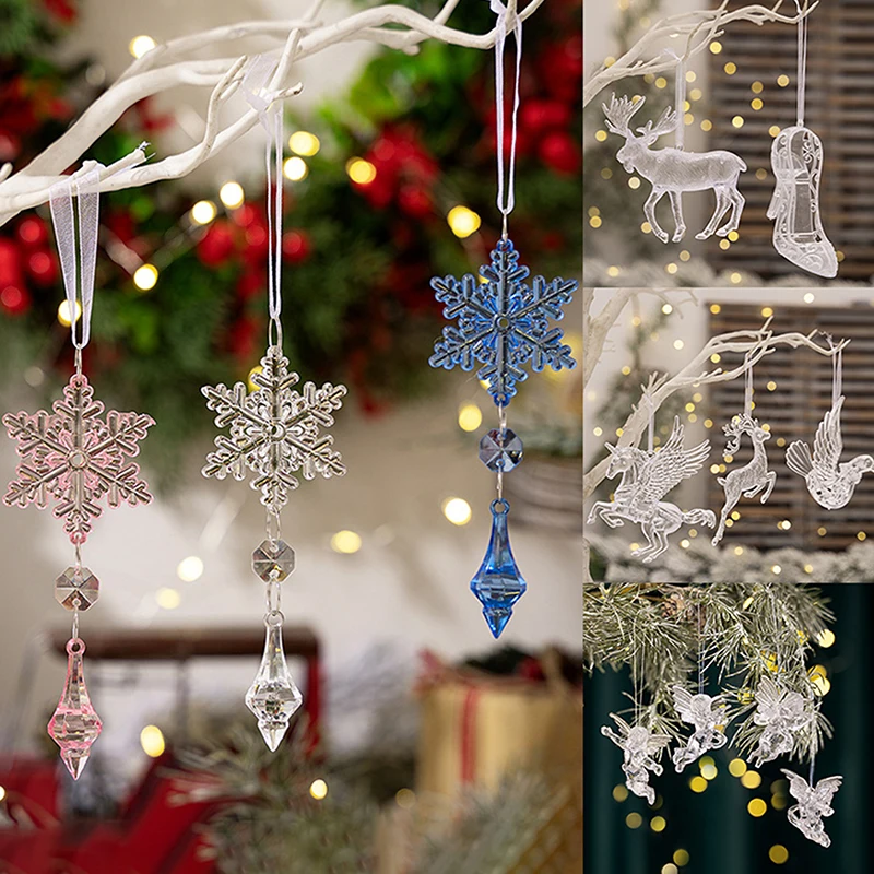 

Crystal Christmas Tree Ornaments Snowflake Pentagram Angel Elk Reindeer Threaded Ice Crystal Home Xmas Party Hanging Decor