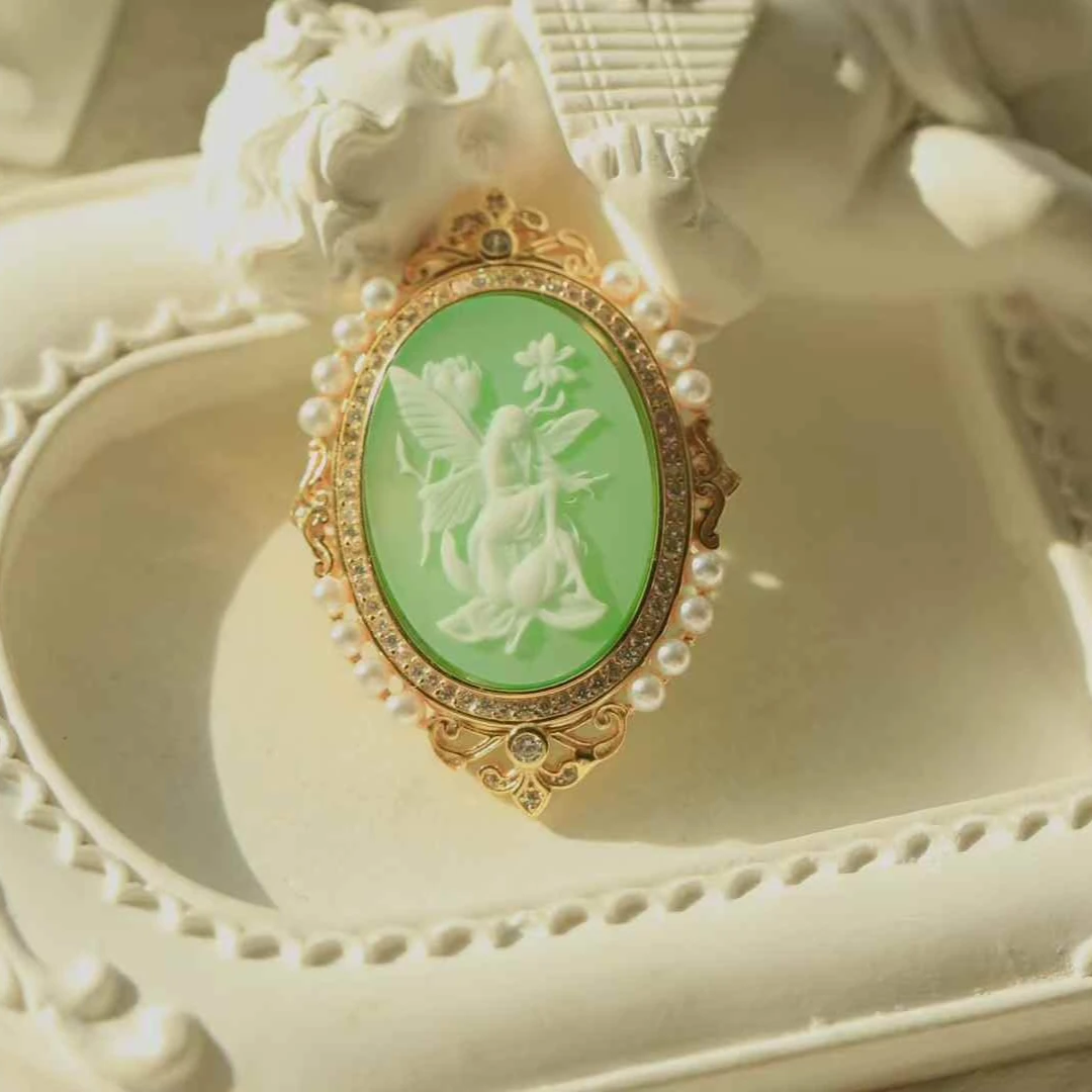Amazing Agate Cameo Series Featuring Relief Butterfly Fairy Pure Silver Inlaid Pendant That Can Function As A Brooch