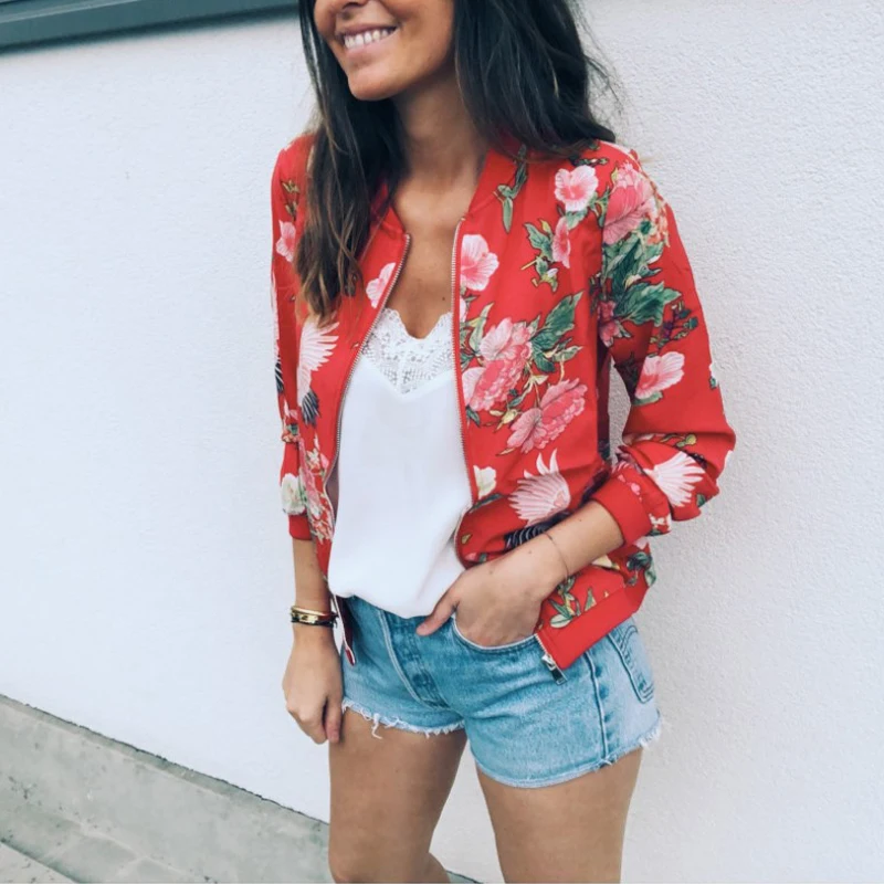 Frauen Herbst Blazer Retro bedruckte Mäntel lässige Langarm Blumen Oberbekleidung