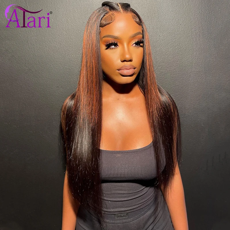 

Highlight Orange with Black Straight Human Hair Wigs Transparent 13x4 13x6 Lace frontal Wig Pre Pluck 5x5 Closure Wig for Women