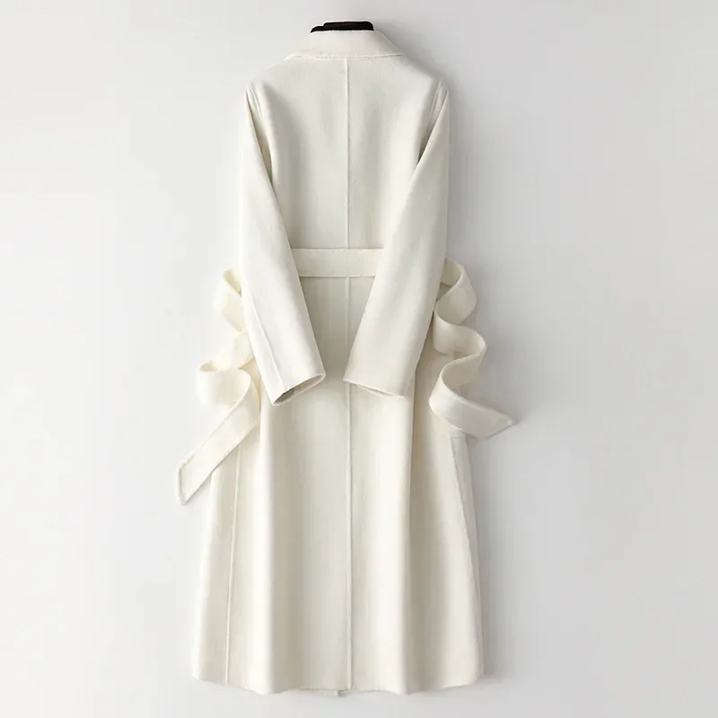 Double-sided cashmere coat women's long over the knee 2024 autumn and winter new white high-end temperament woolen coat