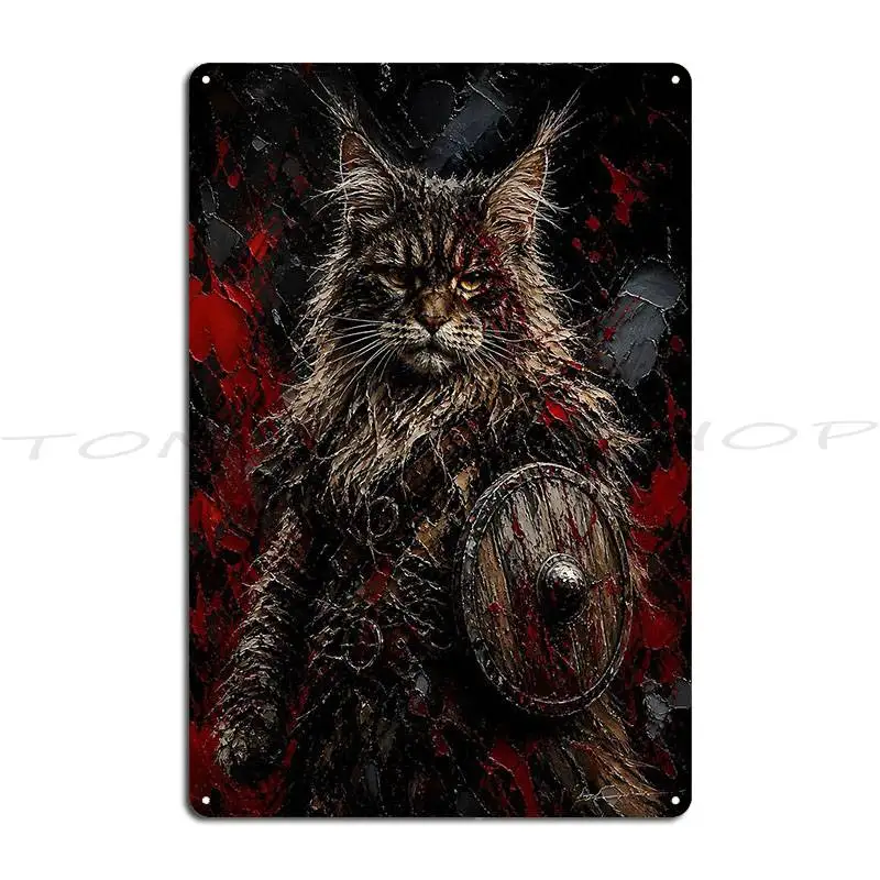 Dark Mood Battle Armor Maine Coon Metal Plaque Wall Cave Club Bar Party Create Designer Tin Sign Poster