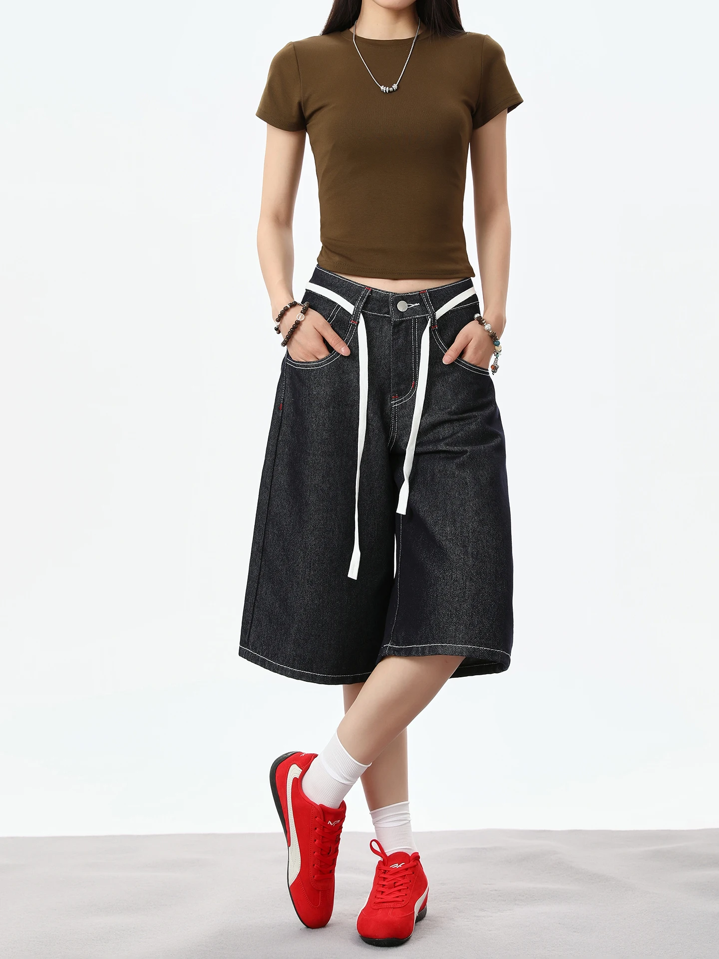

American Retro Loose Wide Leg Denim Jeans Women Summer Loose Slimming Street Style Faded Straight Seven Inch Pants