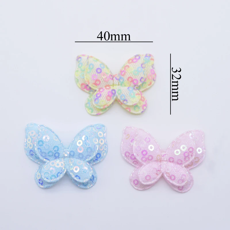 16Pcs 40*32mm Padded Sequins Double Butterfly Appliques for Clothes Hat Shoes Sewing Patches DIY Headwear Hair Clips Bow Decor