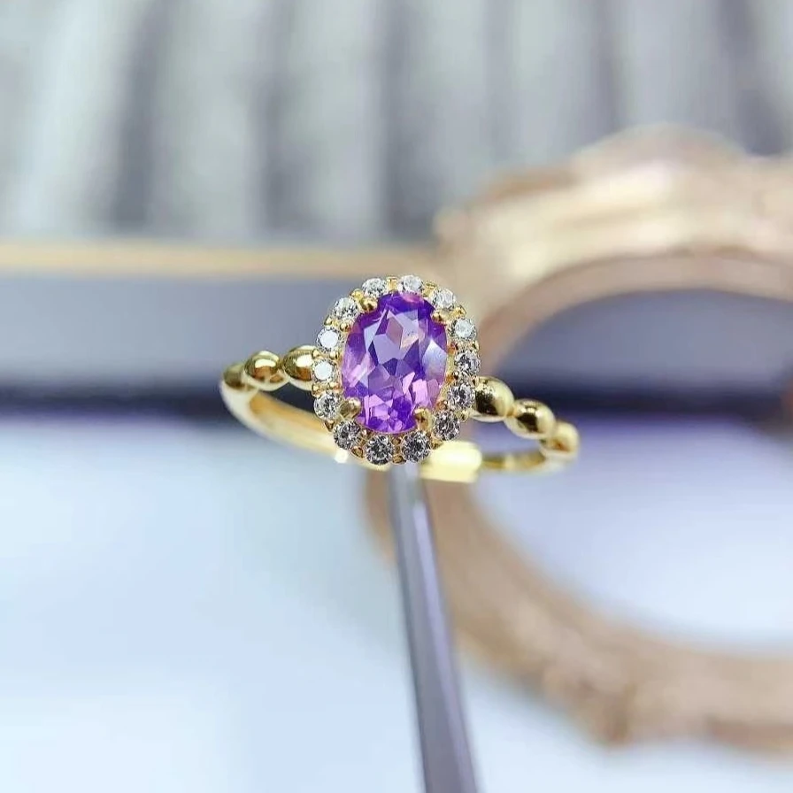 

Кольцо с натуральным кристаллом класса VVS, натуральный бразильский аметист, серебряное кольцо 925 пробы, 5 мм * 7 мм, 0,7 карата, ювелирные изделия с аметистом