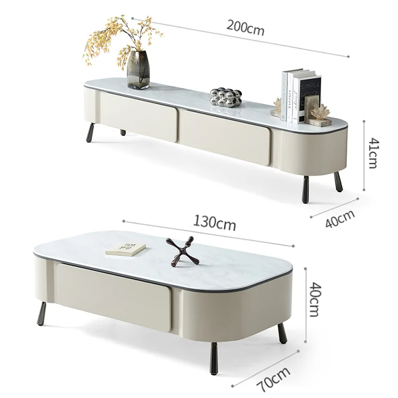 طاولة مركزية بسيطة وحديثة لغرفة المعيشة، طاولة قهوة فاخرة باللون البيج، مجموعة حامل تلفزيون، طاولات داخلية من الفولاذ مع درج تخزين #6