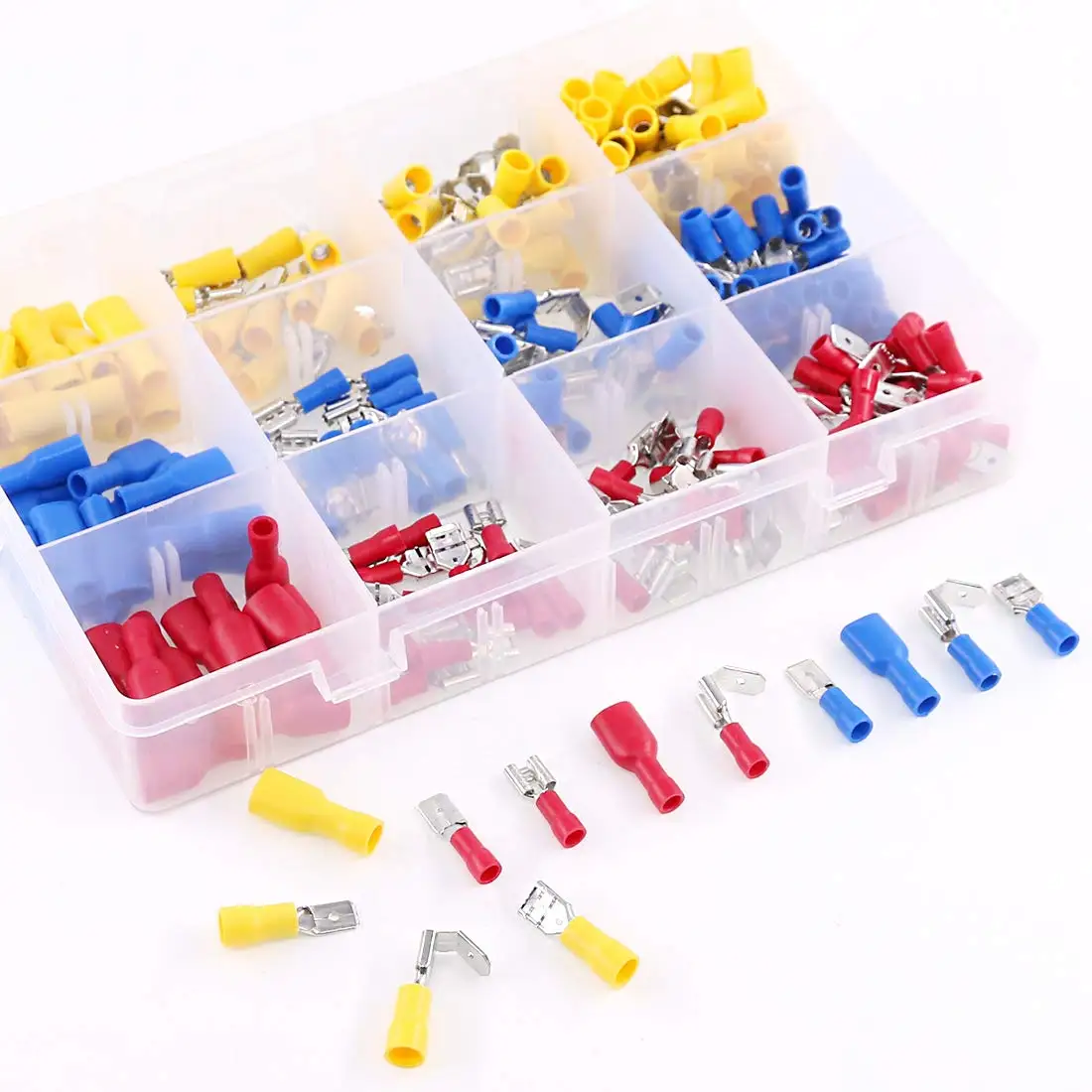 255 Stück 22-16/16-14/12-10AWG vollisolierte weibliche/männliche Spaten-Schnelldraht-Crimp-Anschlüsse-Anschlüsse-Set