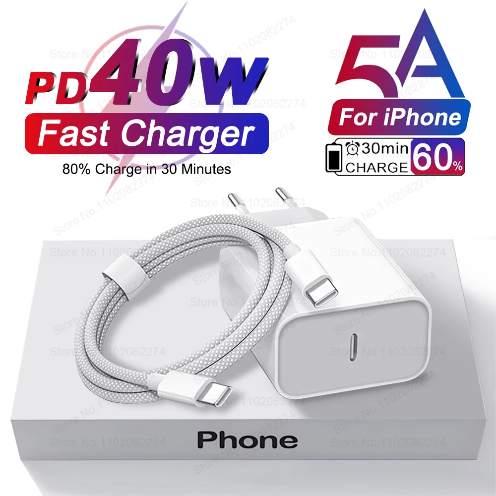 40W PD Fast Charging USB C Charger For iPhone 16 15 14 8 7 Plus 13 12 11 Pro XS Max XR XS X USB Type