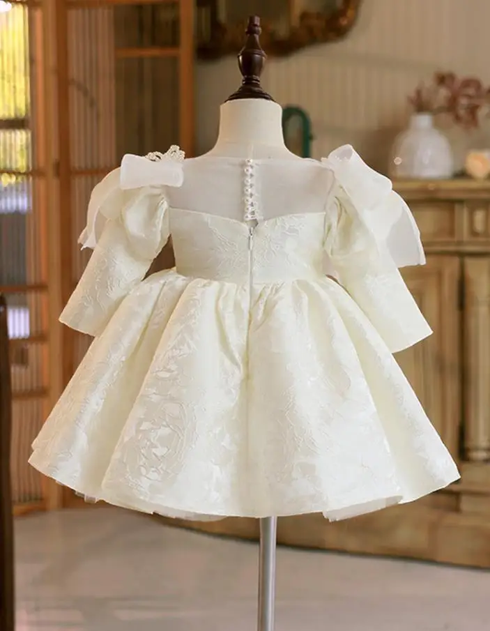 High-End Children's Baptism Princess Evening Gown Bow Bead Design Wedding Birthday Eid Party Dresses For Girls A2281