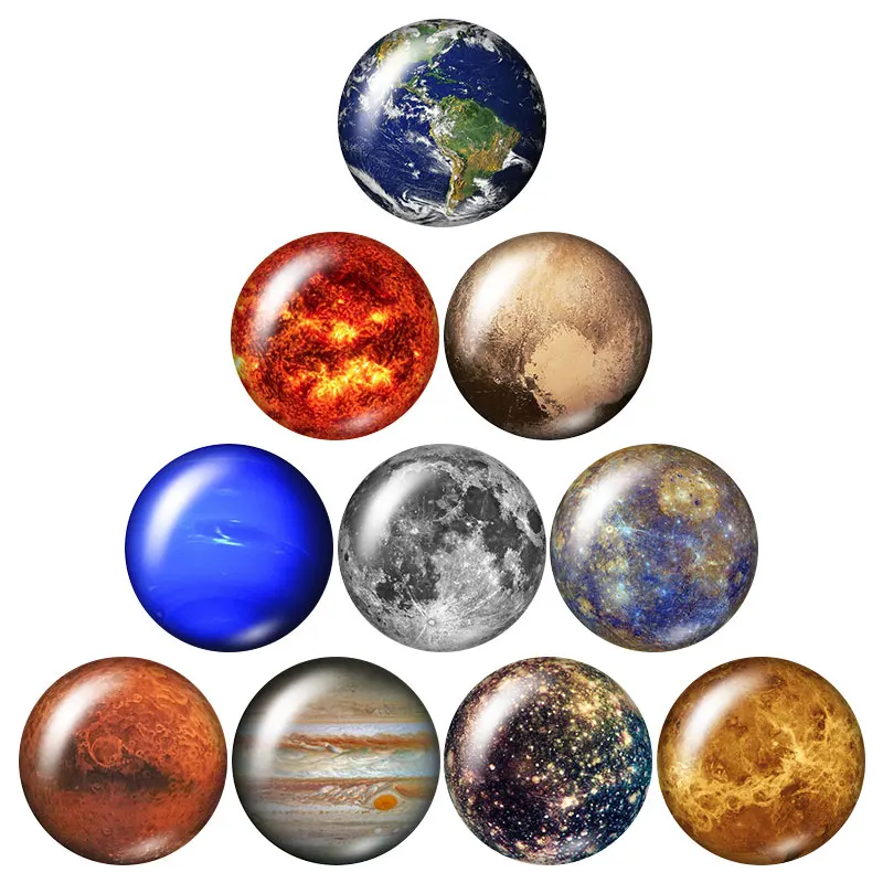 Cosmic Planets Sun Earth Moon Venus Out Space 10pcs 12mm/20mm/25mm Round Photo Demo Glass Cabochon Flat Back Making Fittings