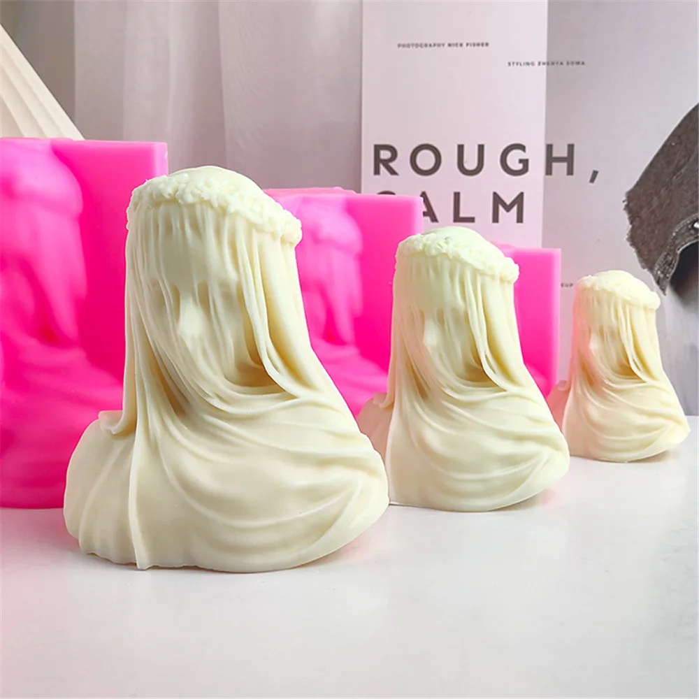 3D Bride Sculpture Lady Candle Silicone Mold Veiled Woman Body Bust Statue DIY Handmade Figure Face Wax Molds Home Decor Crafts