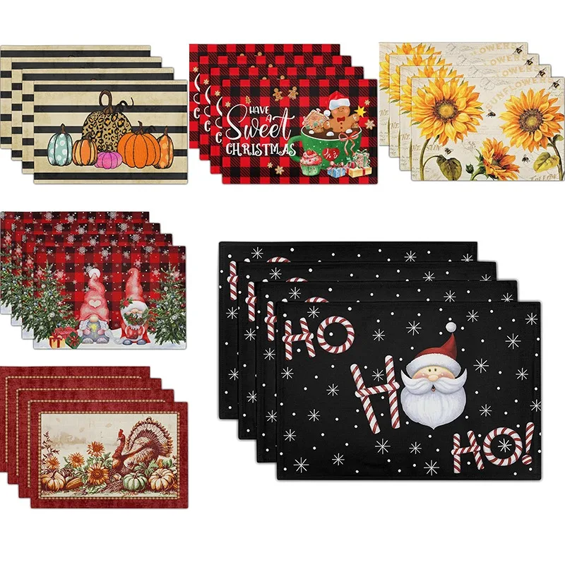 Santa Claus lacht Winter Schneeflocke schwarz Tischs ets resistent wasch bar Leinen Mahlzeit Matte für Restaurant Festival Dekoration verwendet