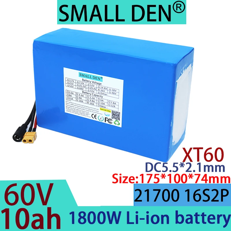 Brand new 60V 10ah 21700 lithium battery pack with 16S2P 1800W high-power battery, built-in independent BMS swimming boat