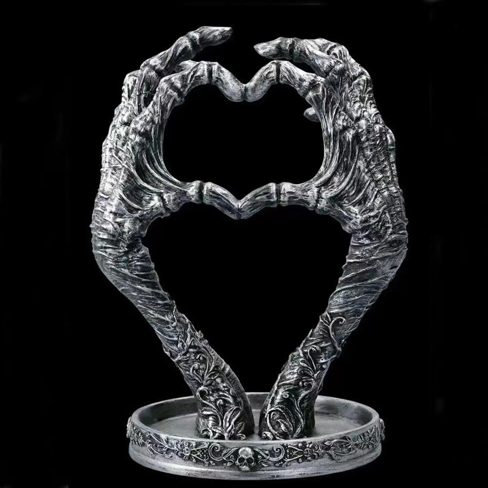 Resin Gothic Love Heart Jewellery Dish Stand for Earrings Necklaces Organizer Tray Halloween Table Decor