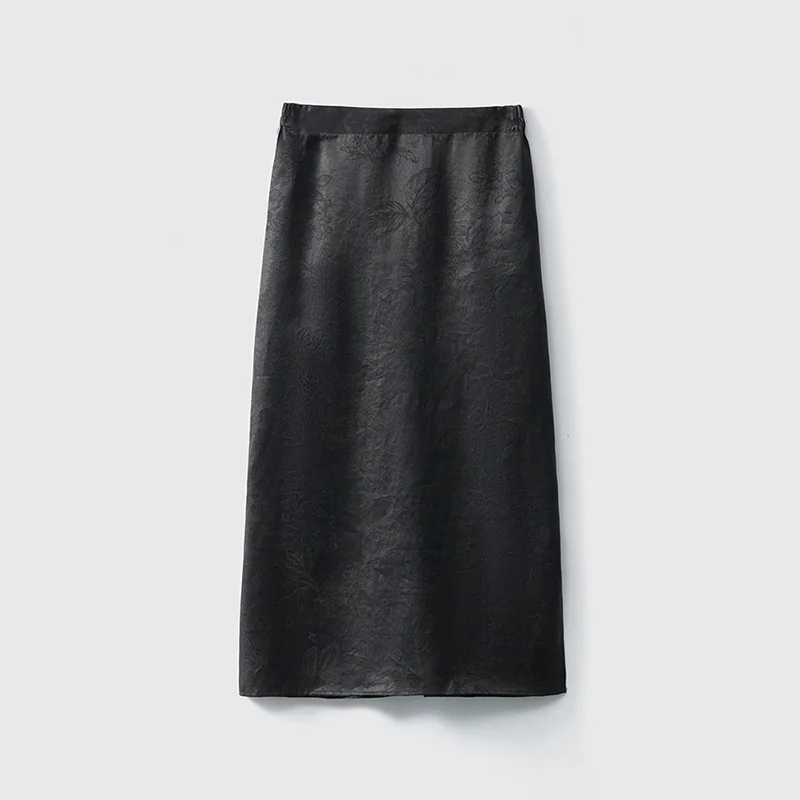 High Quality Silk Non-Heritage Yarn Jacquard Slit Hemline at Hem Skirt Long Half Elastic Waist