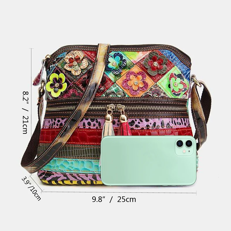 Annmouler Designer Women Patchwork Crossbody Bag Genuine Leather Handbag Female Shoulder Bag Flower Shell Bag Bolsa Purse