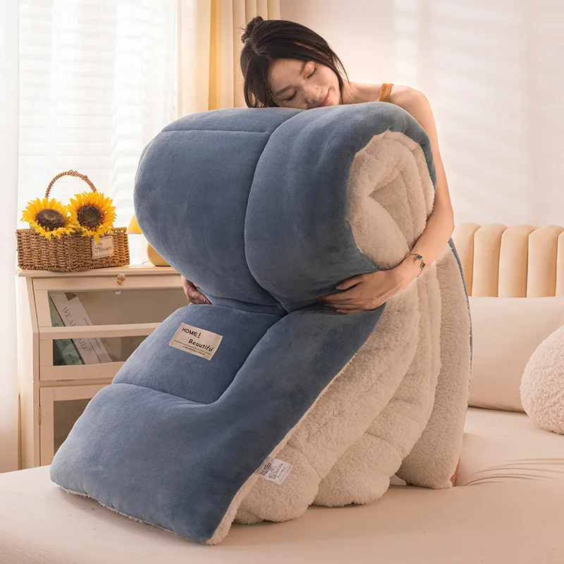 Solid Color Minimalist Lamb Fleece Winter Thick Warm Dorm Room Bedding Thick and Warm Winter Quilt Winter Thick Quilt