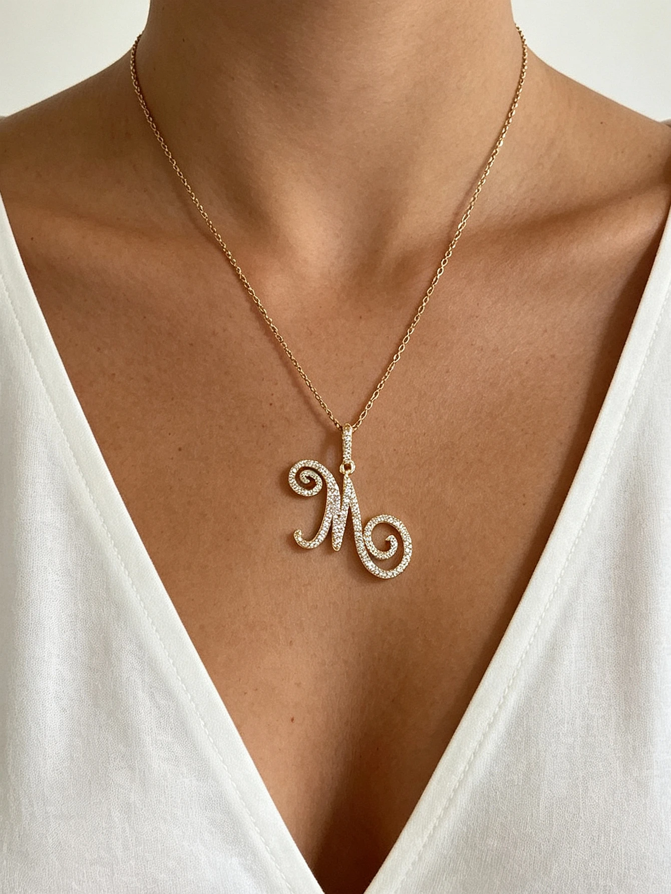 Vintage Monogram English Letter Necklace Zircon Letter Pendant Women Fashion Alphabet Initial Necklace