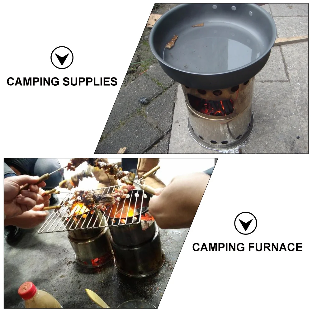 

Outdoor Bbq Stove Stainless Steel Portable Camping Furnace Wood Burning Stove For Picnic Hiking Cooking Pot Combination