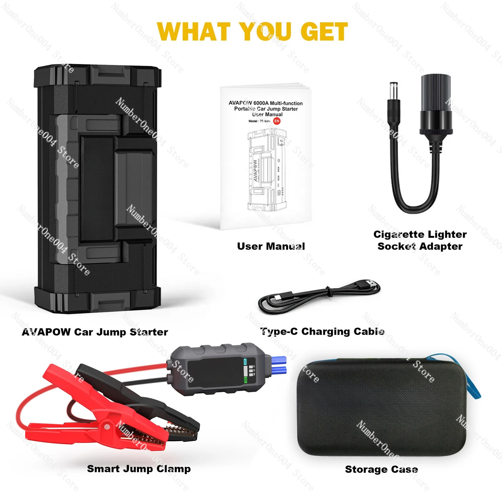 Applicable to T8 Max 6000A Car Battery Jump Starter for All Gas or Upto 12L Diesel Powerful heavy duty Car Jump Starter