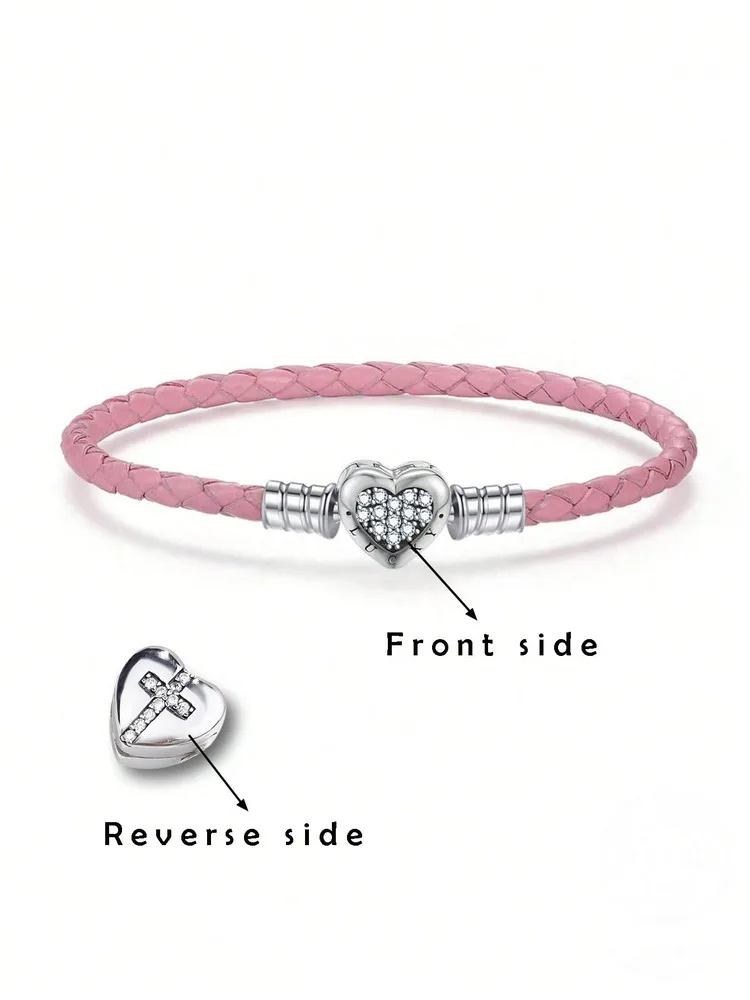 925 Sterling Silver Love Heart Bead Black Leather Rope Bracelet DIY Making Fit Original Bracelets for Women Fine Jewelry Gift