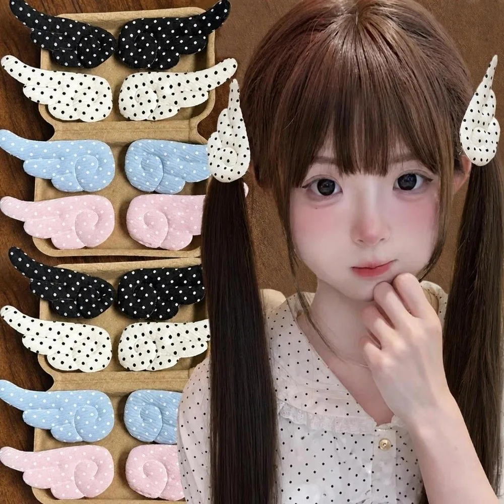 1 Pairs New Polka Dot Angel Wings Hair Clips White Duckbill Bangs Hairpin Harajuku Japanese Style Side Hair Barrettes Women