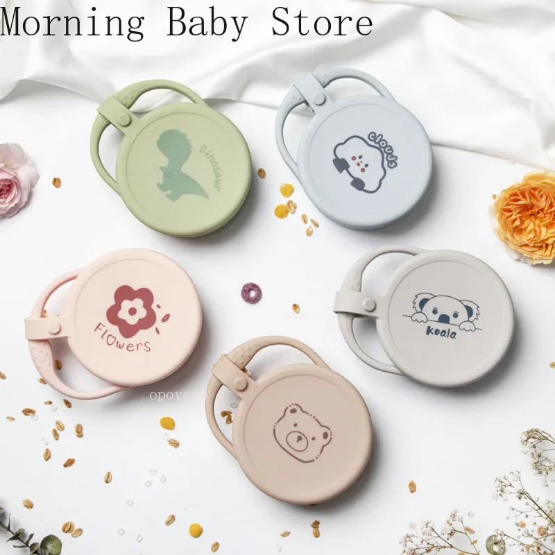 Cartoon Little Rabbit Printing Snack Bowl with Lid Foldable Anti-spray Baby Silicone Snack Cup Portable Baby Food Supplement Box