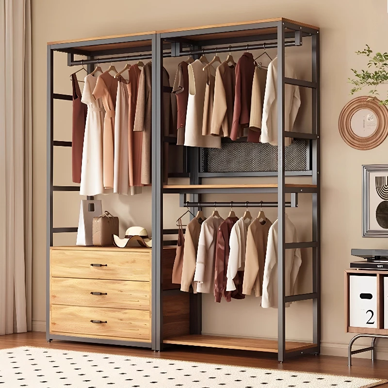 

open floor-to-ceiling clothes closet Metal rack Organizer bedroom Clothes cupboards wooden armarios para ropa room furniture
