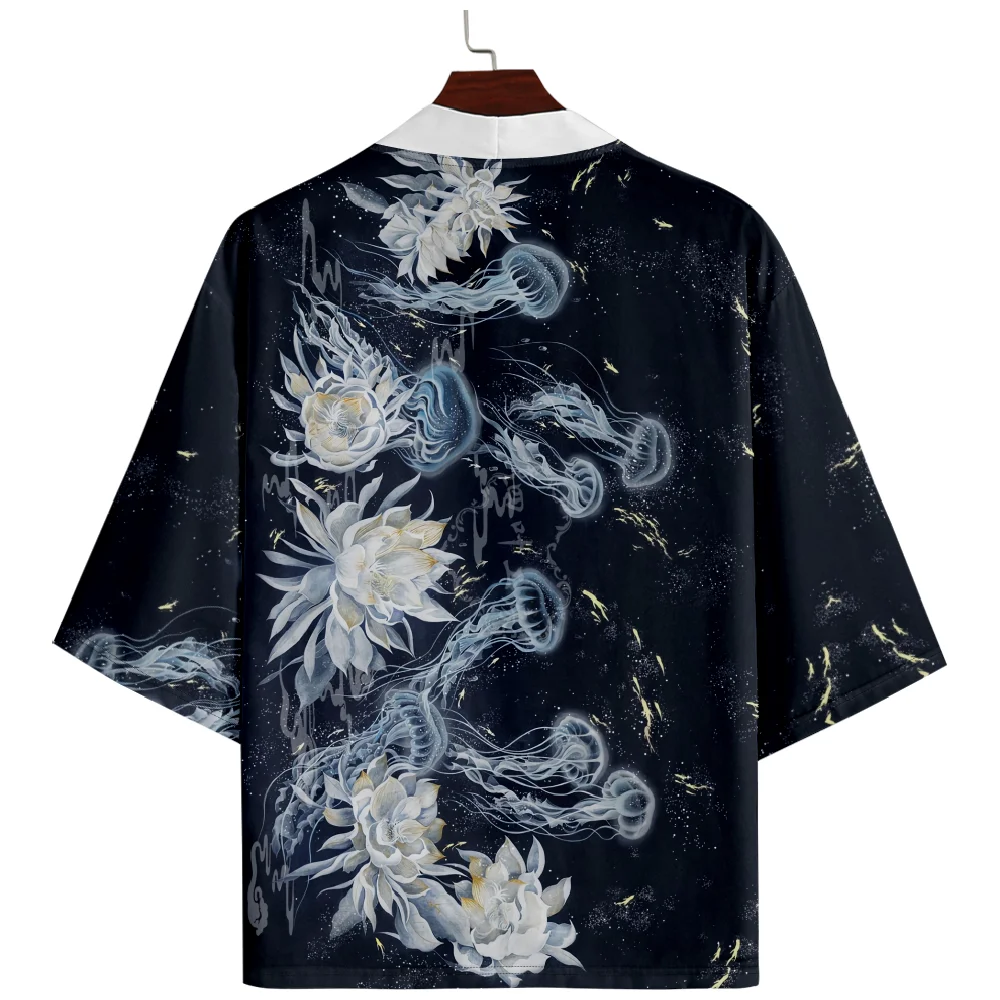 Japanese Style Beach Yukata Women Men Flower Print Kimono Harajuku Cardigan Traditional Samurai Cosplay Haori Robe Clothing