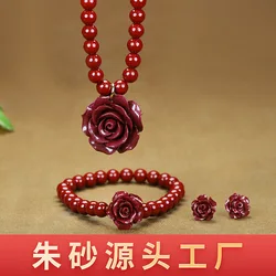 Cinnabar Purple Sand Handmade Beaded Rose Pendant Bracelet Earrings Necklace