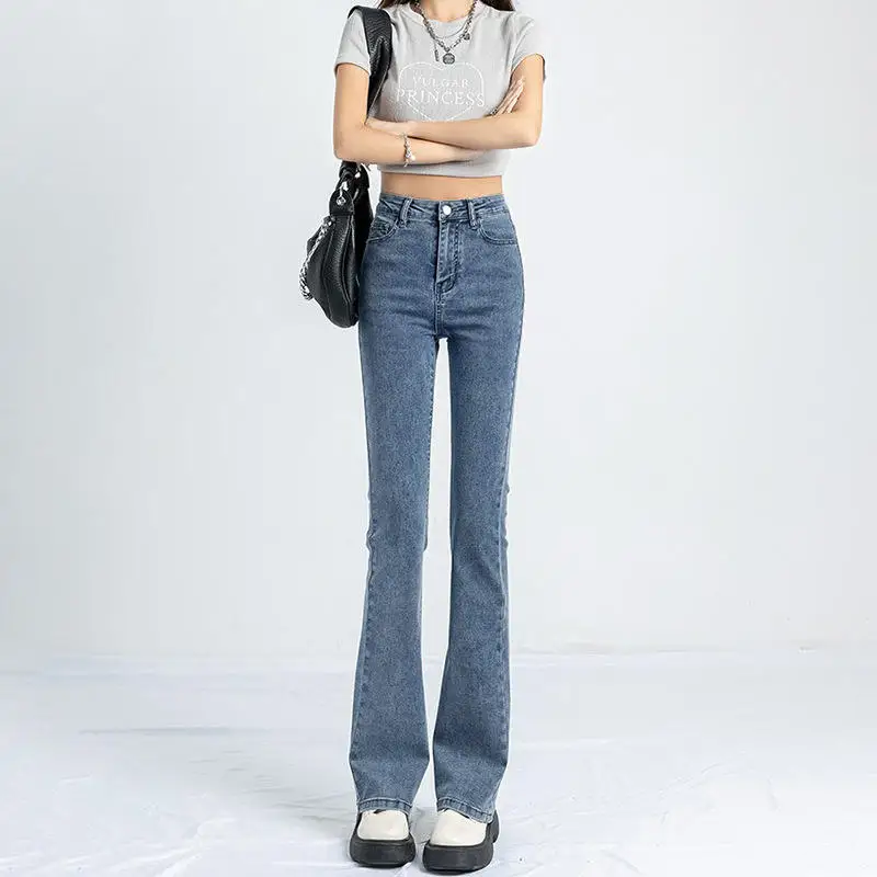 

American Retro High Waist Bell Bottom Jeans Women's Slim Small Size Bootcut Pants Long Trousers Autumn Season Fashion
