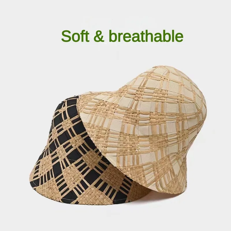 New Raffia Straw Bucket Hat for Women Foldable Sun UV Hats Designer Luxury Crochet Beach Handmade Fashion Basin Cap Wholesale