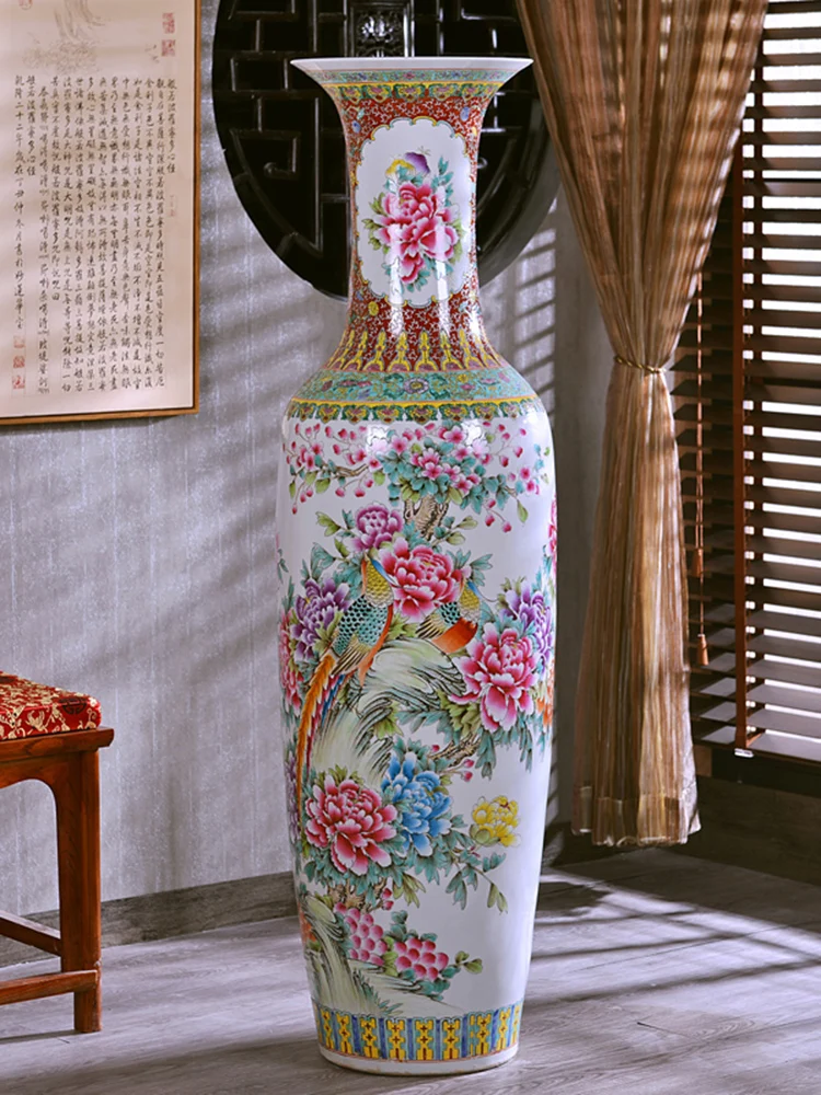 Jingdezhen New Chinese Style Pastel Landscape Floor Vase Ceramic Flower Arrangement Decoration Ornaments