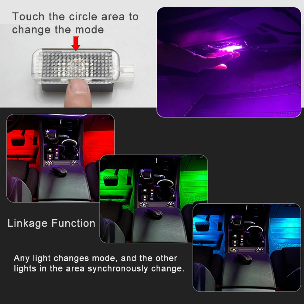 4pcs Car Foot Socket Light 7 colors For Audi A3 A4 A5 A6 A7 A8 Q3 Q5 Q7 Q8 Interior Atmosphere Lamp Modification Accessories