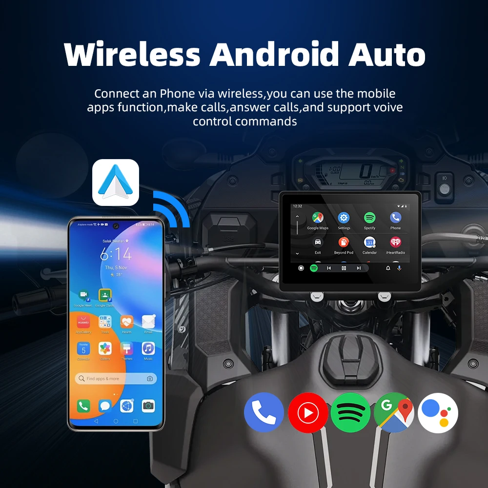 EKIY Wireless CarPlay Moto Android Auto 5 pollici portatile digitale cruscotto moto GPS schermo di visualizzazione navigazione moto