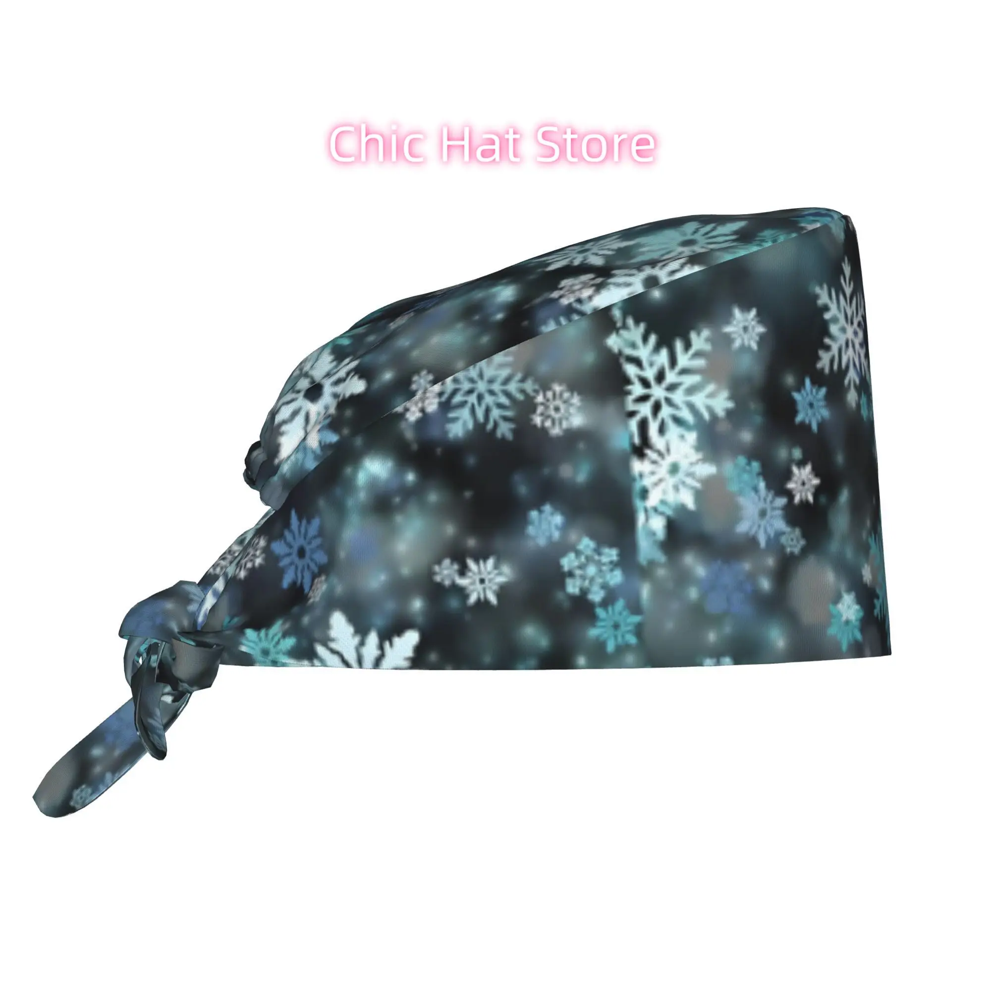 Winter Snowflakes Unisex Work Cap Adjustable Lightweight with Lace Up Desig Dust Proof Suitable for Nurses And Chefs