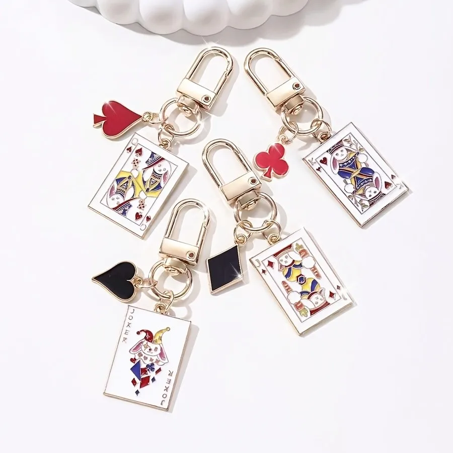 1pc/4pcs Poker Card Keychain, King Queen Red Hearts Spades JOKER Design, Durable Bag Pendant for Valentine's Day Carnival 4th Ju
