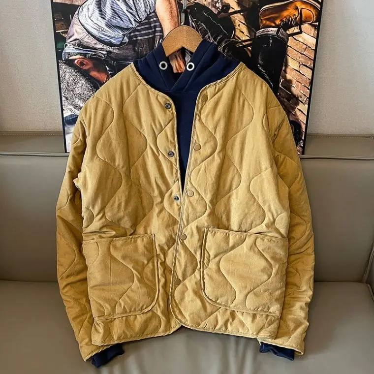Men's Thickened Warm Cotton Jacket Autumn Winter Stand Collar Inner  Polyester Fiber M65 Workwear Style Retro Diamond P...