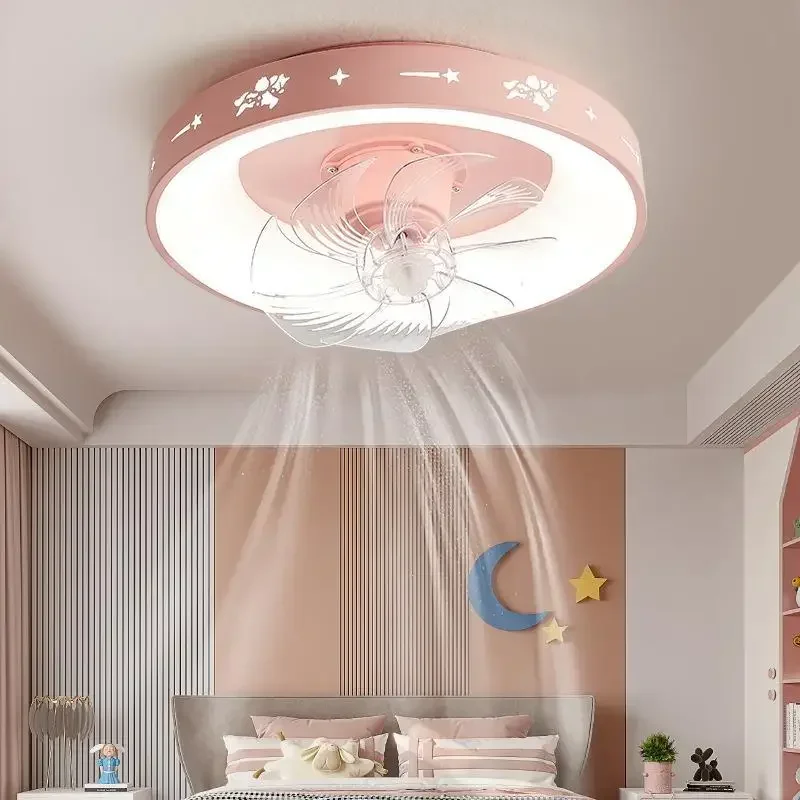 Northern Europe Ceiling Full Modern Simple Pink Princess Girl Bedroom Spectrum Led Shaking Head LED Fan Lamp