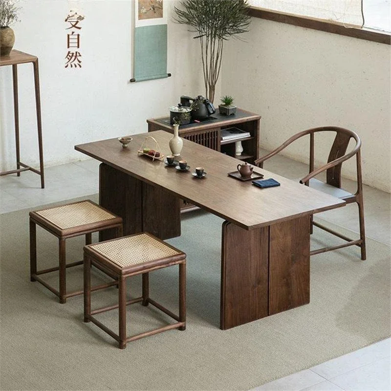 All solid wood tea table black walnut modern simple light luxury balcony small apartment tea