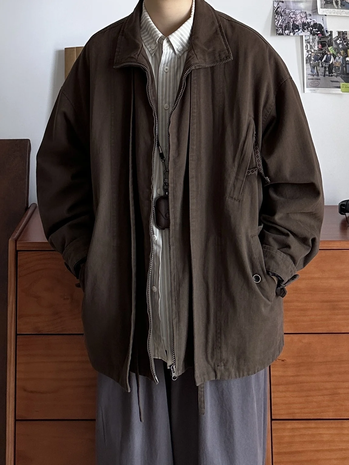 

Retro Waed Cotton Jaet Men's Women's Loose Casual All-Match Workwear Coat Coffee Color Blo Design Versatile Spring Autumn