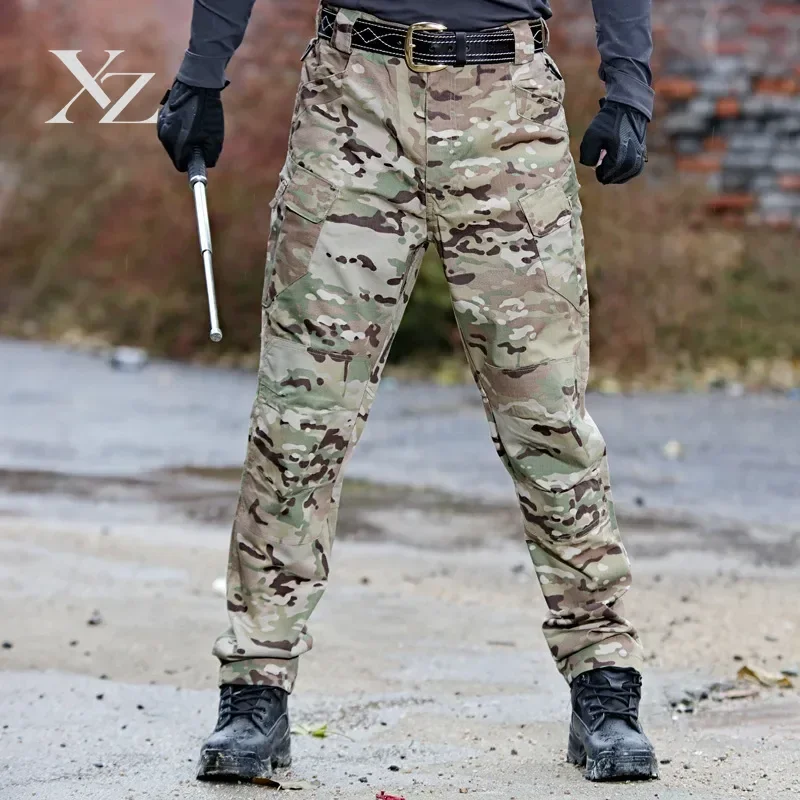 Men's Tactical Cargo Joggers Ripstop Outdoor Work Hiking Trousers Wide Leg Streetwear {}