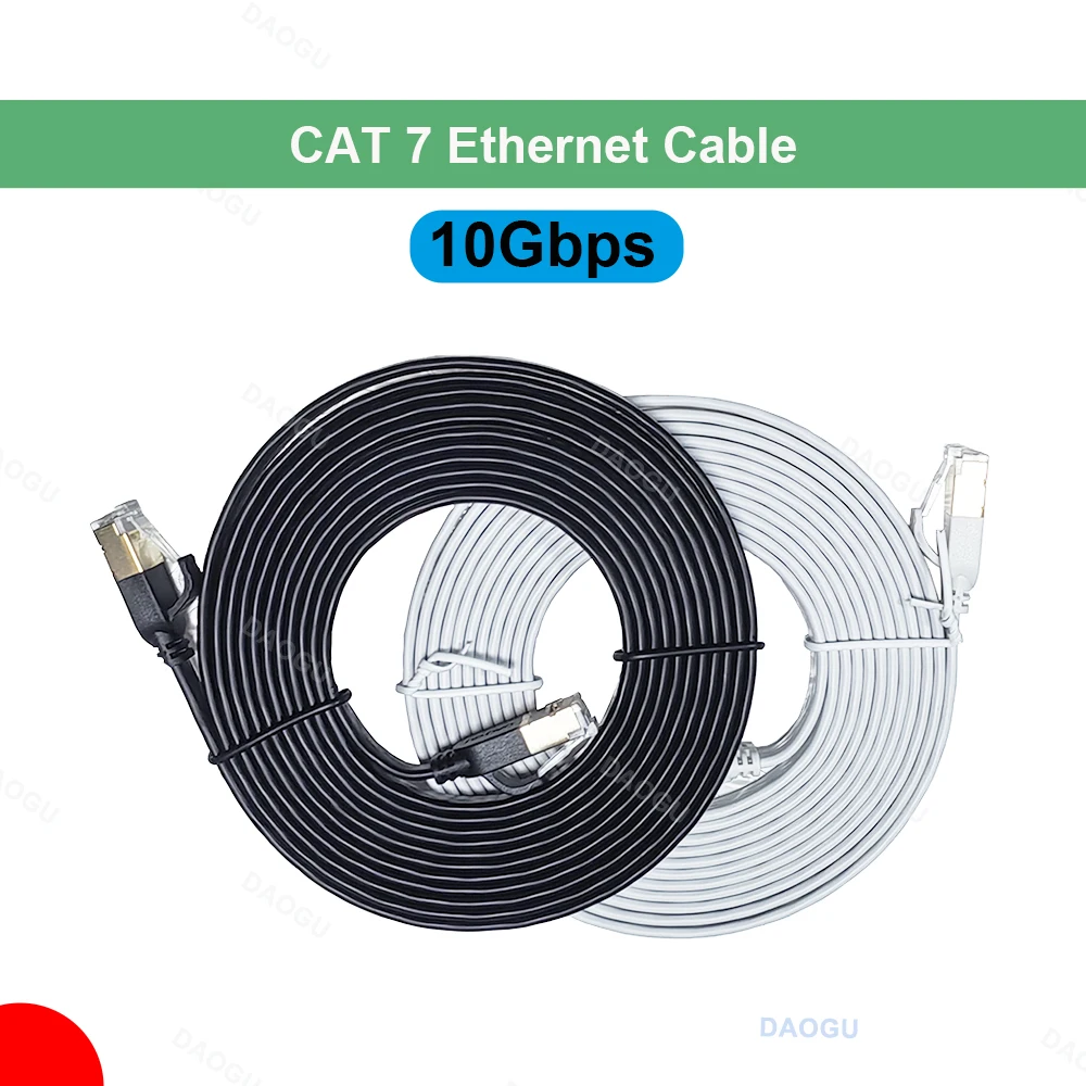 10Gbps Ethernet Cable 2m 3m 5m Cat7 100ft Flat Cat 7 Internet Cable Network Lan 10 M 10m 15m 20m 30m RJ45 Cord RJ 45 White Black