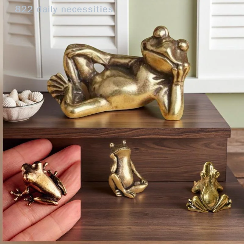 Retro Brass Mini Frog Miniatures Figurines Vintage Animal Figurine Toad Desktop Ornaments Home Decoration Crafts Tea Pet Decor