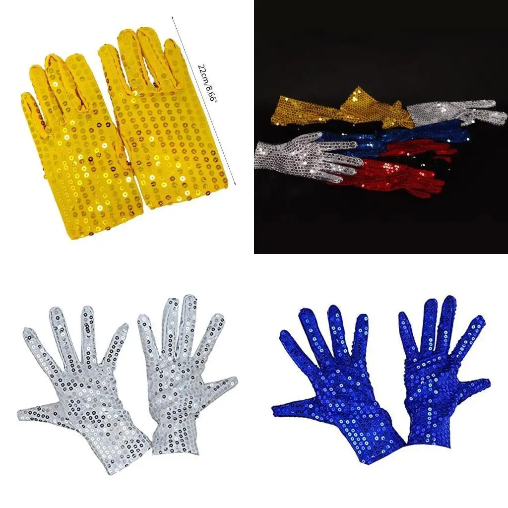 

652f Fashion Stage Seercin Короткая перчатка черная серебряная красная желтая синяя сияя рукавица